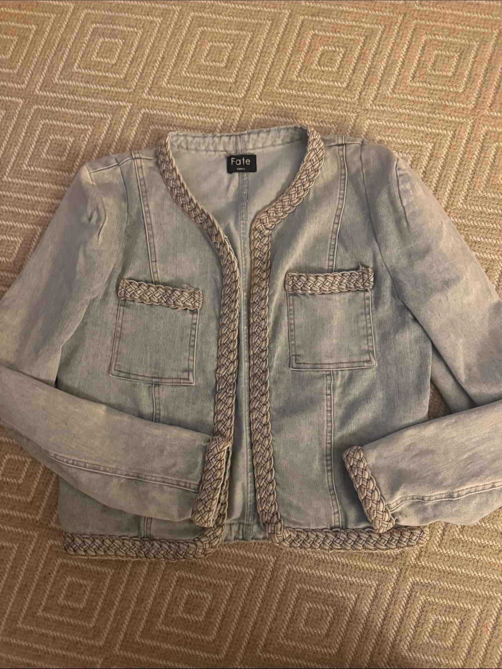 Fate Light Blue Denim Jacket with Braided Trim